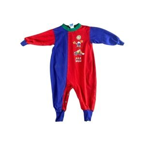 VTG Baby B'gosh 18 Months Red Blue Colorblock Sleepers‎ Romper Jumpsuit